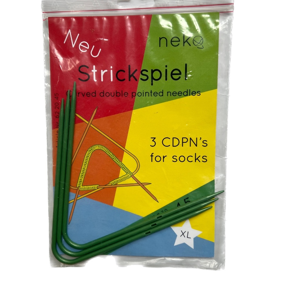 3 Neko Curved Double Pointed Knitting Needles 4.5 mm For Socks US #7 Green DPN